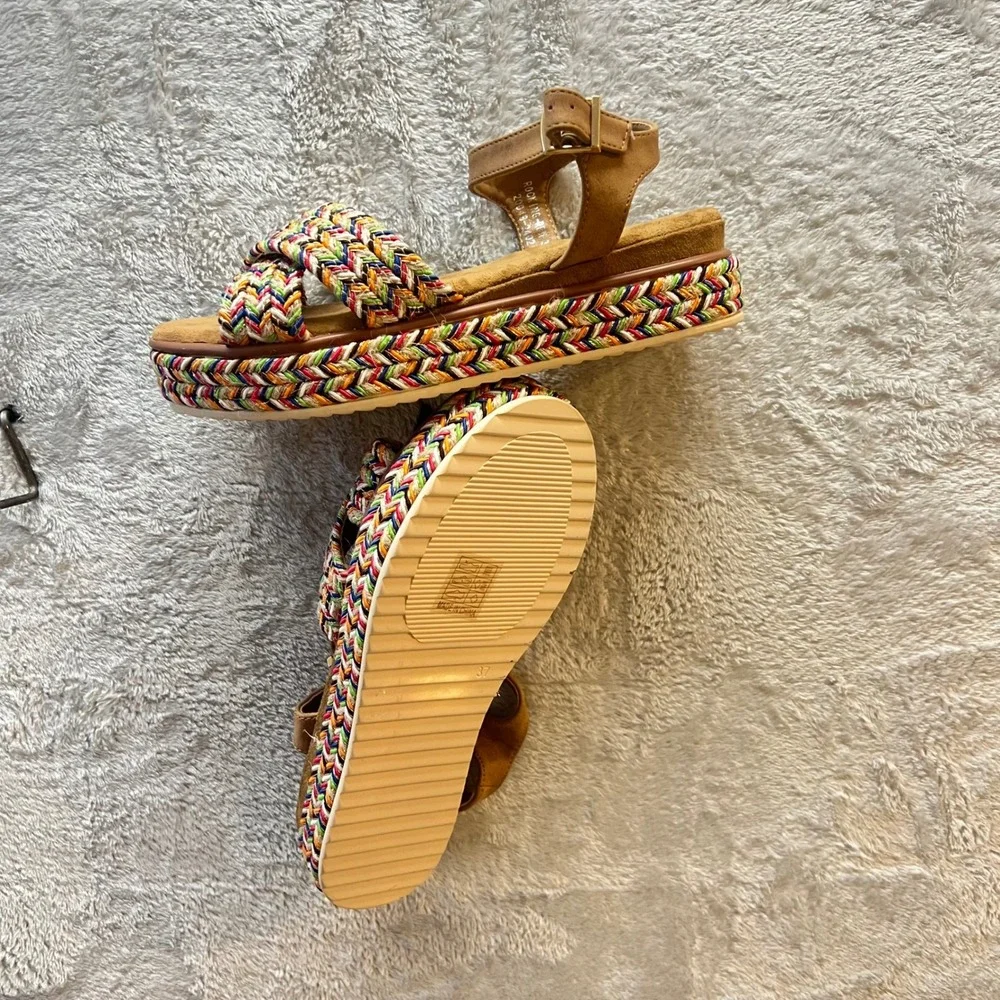 Patrizia by Spring Step Colorful Woven Ankle‎ Strap Wedge Sandals Size 37